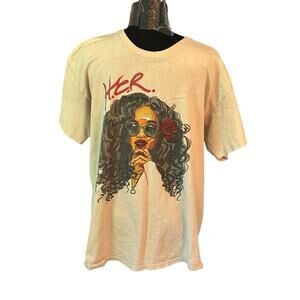 H.E.R. Short‎ Sleeve T-Shirt Adult Size Large White/Beige (See Pics) R&B Tee